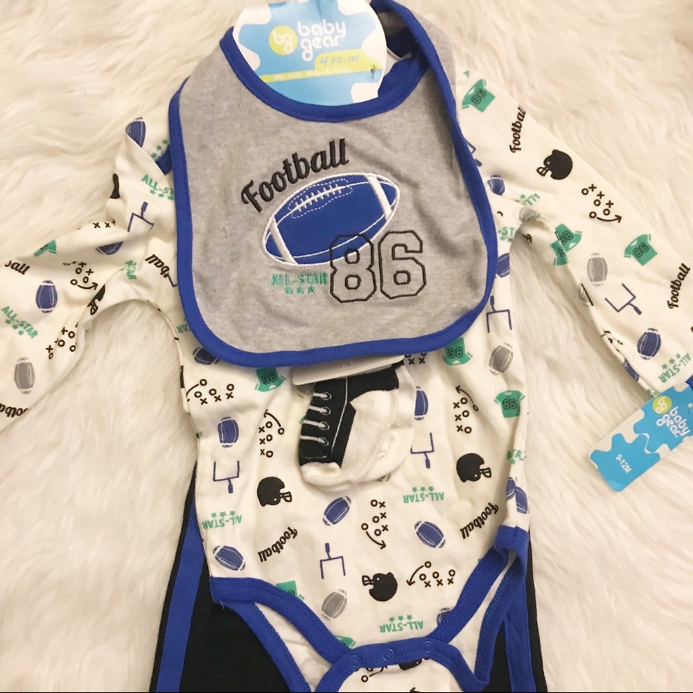 NEW Baby Gear 4 piece set outfit football blue